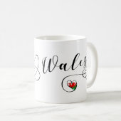Walisische Flagge im Herzen, Wales Kaffeetasse (VorderseiteRechts)