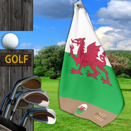 Walisische Flagge & Wales, mit Monogramm Cymru / G Golfhandtuch