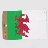 Walisische Flagge & Wales, mit Monogramm Cymru / G Golfhandtuch (Horizontal)