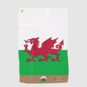 Walisische Flagge & Wales, mit Monogramm Cymru / G Golfhandtuch (Vorderseite)