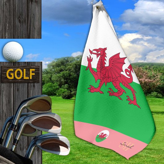 Walisische Flagge & Wales, mit Monogramm Cymru / L Golfhandtuch