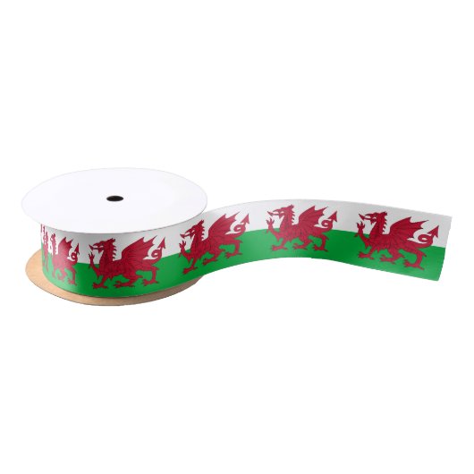 Walisische Flagge & Wales, Urlaub Cymru, Drache / Satinband (Spule)