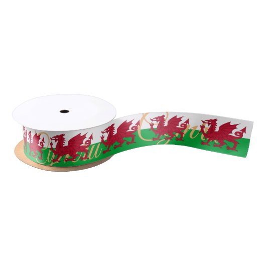 Walisische Flagge & Wales, Urlaub Cymru, Drache /  Satinband (Spule)
