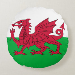 Walisische Flagge (Wales) (walisischer Drache) Rundes Kissen