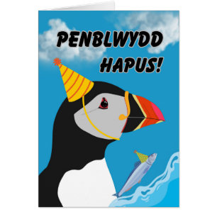 Walisische Geburtstagskarte Penblwydd Hapus Puffin