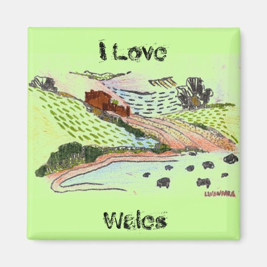 Walisische Landschaft Doodle Sketch Green Magnet (Vorne)