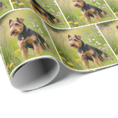 Walisische Terrier auf dem Gebiet der Wildblume Geschenkpapier (Rolleneckpunkt)