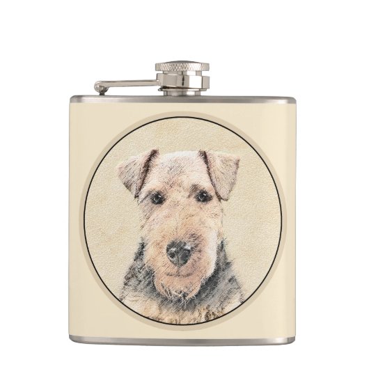 Walisische Terrier-Malerei - Niedliche Original Hu Flachmann (Vorderseite)