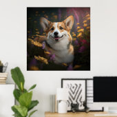 Walisischer Corgi im farbenfrohen Garten Poster (Heimbüro)