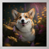 Walisischer Corgi im farbenfrohen Garten Poster (Vorne)