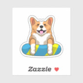 Walisischer Corgi im Schwimmen mit Brett Aufkleber (Blatt)