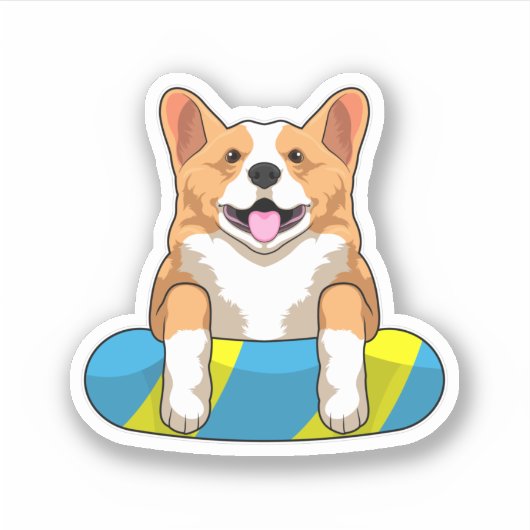 Walisischer Corgi im Schwimmen mit Brett Aufkleber (Vorderseite)