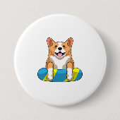 Walisischer Corgi im Schwimmen mit Brett Button (Vorderseite)