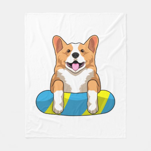 Walisischer Corgi im Schwimmen mit Brett Fleecedecke (Vorderseite)