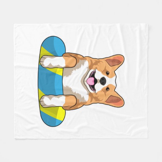Walisischer Corgi im Schwimmen mit Brett Fleecedecke (Vorderseite (Horizontal))