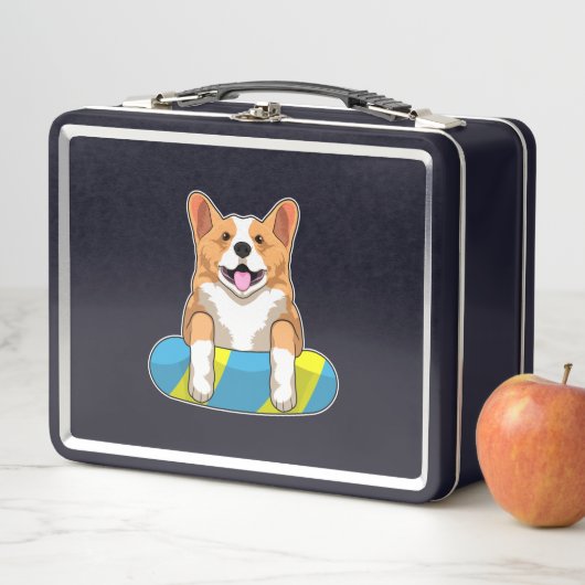 Walisischer Corgi im Schwimmen mit Brett Metall Brotdose (Beispiel)