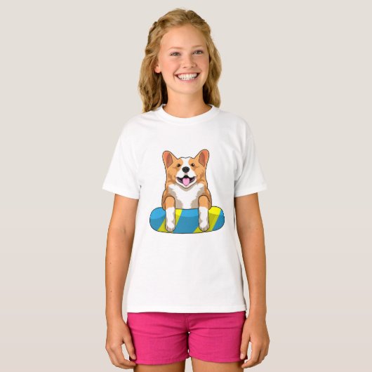 Walisischer Corgi im Schwimmen mit Brett T-Shirt (Vorne ganz)
