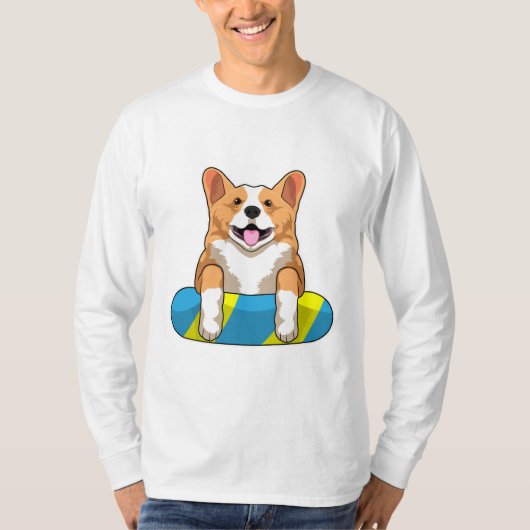Walisischer Corgi im Schwimmen mit Brett T-Shirt (Vorderseite)