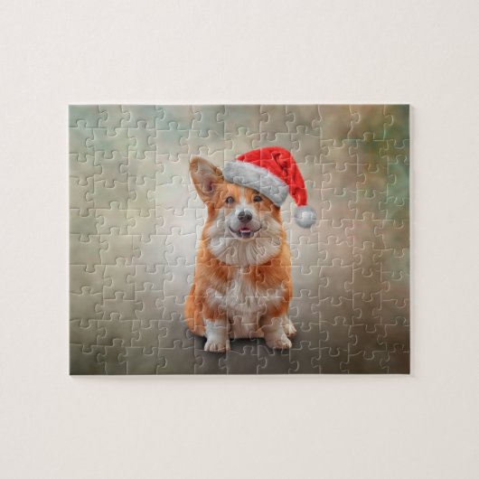 Walisischer Corgi in rotem Hut des Weihnachtsmanns Puzzle (Horizontal)