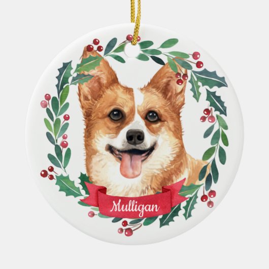 Walisischer Corgi Weihnachten Eleganter Wasserfarb Keramik Ornament (Vorne)