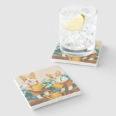 Walisischer Corgi's Watering the Flower Garden Steinuntersetzer (Seitenansicht)