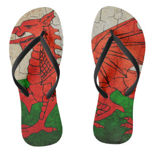 Walisischer Drache auf einer rissigen Wand Badesandalen