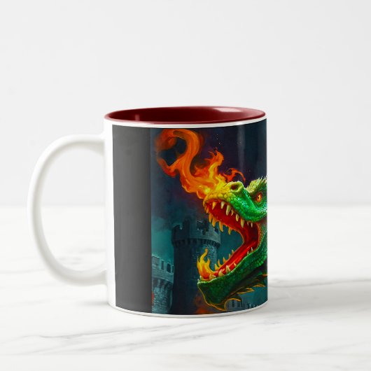Walisischer Drache heizt englisches Schloss Zweifarbige Tasse (Links)