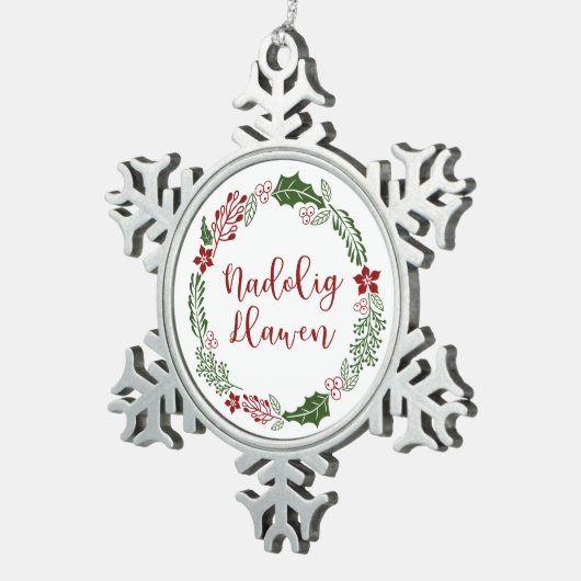 Walisischer froher Weihnachtsmann, Nadolig Llawen Schneeflocken Zinn-Ornament (Rechts)