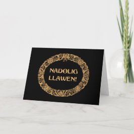 Walisischer Weihnachtskranz Gold-Effekt Schwarz Feiertagskarte