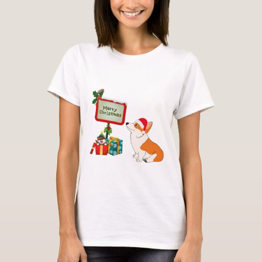 Walisisches Corgi mit Weihnachtsmannmütze und Zeic T-Shirt (Vorderseite)