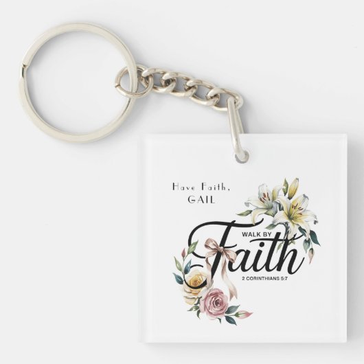 "Walk by Faith Floral Scripture Design Schlüsselanhänger (Vorderseite)