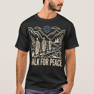 Walk For Peace Aloka Mönche Hund Taube Globus Lini T-Shirt
