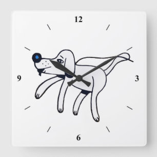 Walkies, Doggy. Quadratische Wanduhr
