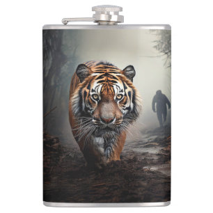 Walking Alter Schwarz-Orange-Tiger surrealer Wald Flachmann