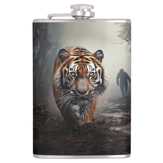 Walking Alter Schwarz-Orange-Tiger surrealer Wald Flachmann (Vorderseite)