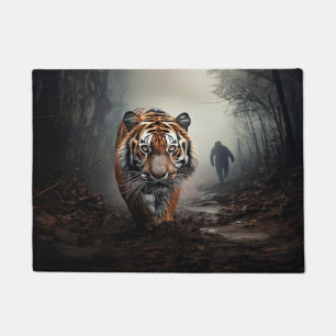 Walking Alter Schwarz-Orange-Tiger surrealer Wald Fußmatte