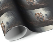 Walking Alter Schwarz-Orange-Tiger surrealer Wald Geschenkpapier (Rolleneckpunkt)