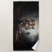 Walking Alter Schwarz-Orange-Tiger surrealer Wald Strandtuch (Vorderseite)