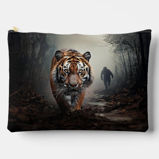 Walking Alter Schwarz-Orange-Tiger surrealer Wald Zubehörtasche (Vorderseite)