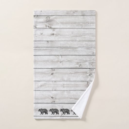 Walking Bear Grey Wood Pattern Badetuch Set (Handtuch)