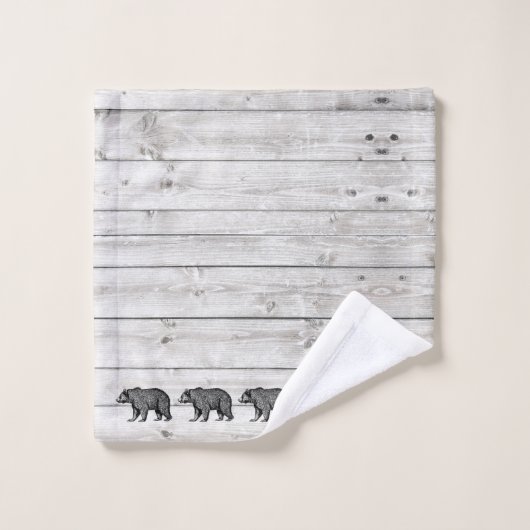 Walking Bear Grey Wood Pattern Badetuch Set (Waschlappen)