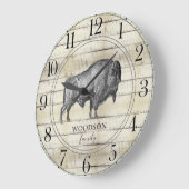 Walking Bison Buffalo Rustic Wood Familienname Große Wanduhr (Winkel)