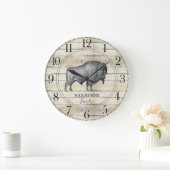 Walking Bison Buffalo Rustic Wood Familienname Große Wanduhr (Zuhause)