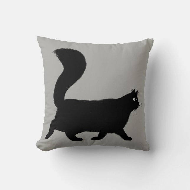Walking Black Cat | Coole Kitty mit Fluffy Schwanz Kissen (Vorderseite)