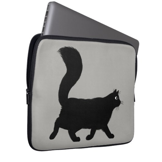 Walking Black Cat | Coole Kitty mit Fluffy Schwanz Laptopschutzhülle (Vorne Rechts)