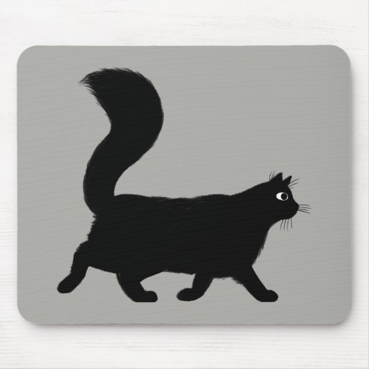 Walking Black Cat | Coole Kitty mit Fluffy Schwanz Mousepad (Vorne)