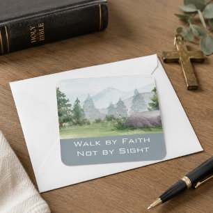 Walking by Faith Bible Zitat WATERCOLOR Woodland Quadratischer Aufkleber