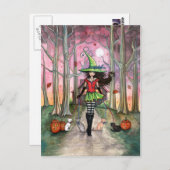 Walking der Katzen Halloween Hexenkarte Postkarte (Vorne/Hinten)