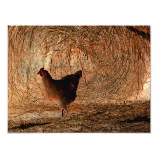 "Walking" - Digital erweitertes Foto Chicken & Hay (Vorne)