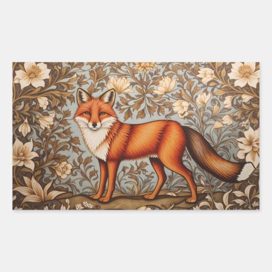 Walking Fox William Morris Inspiriert Rechteckiger Aufkleber (Vorderseite)